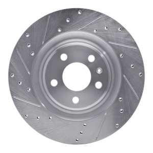 Audi A7 Quattro Brake Rotor (1) - Rear Left - R1 Concepts - Drilled & Slotted - Silver - `08-`25